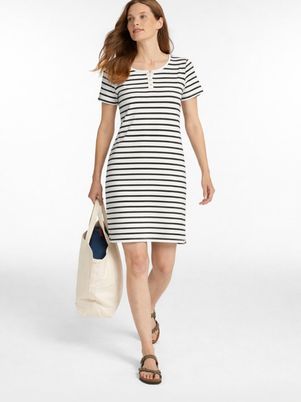 L.L Bean Shirt Dress Stripes Nautical Summer Essential Ivory Blue Women Size M